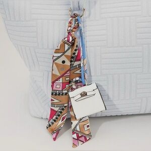 Lima Limon White Mini Purse Bag Key Charm with Scarf NWT